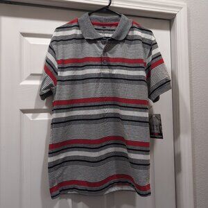 NWT RED RHINO Striped Polo Shirt Men's M Red Black Gray Short Sleeve Golf